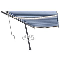 vidaXL Τέντα Αυτόματη με Αισθητήρα Ανέμου & LED Μπλε/Λευκό 500x300 εκ.