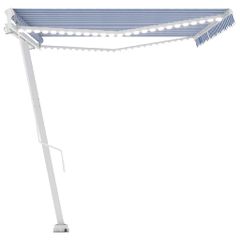 vidaXL Τέντα Συρόμενη Χειροκίνητη με LED Μπλε / Λευκό 500 x 350 εκ.-thumb-4