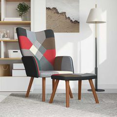 vidaXL Πολυθρόνα Relax Σχέδιο Patchwork Υφασμάτινη με Σκαμπό-thumb-1