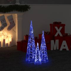 vidaXL Κώνοι Διακοσμητικοί LED Ακρυλικοί Σετ Μπλε 30/45/60 εκ.