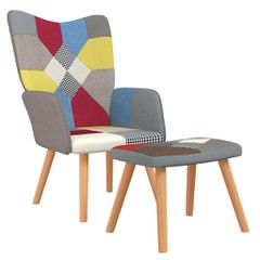 vidaXL Πολυθρόνα Relax Σχέδιο Patchwork Υφασμάτινη με Σκαμπό-thumb-1