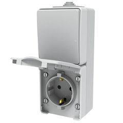 Διακόπτης Α/Ρ ARMY επίτοιχος 1P 10AX 250VAC & πρίζα σουκο ασφαλείας 1x2P+E 16A 250VAC IP55 στεγανός σε γκρι χρώμα