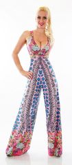 Ολόσωμη εμπριμέ φόρμα με βαθύ ντεκολτέ - Ροζ/Μπλε 31041 Μπλε