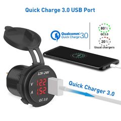Φορτιστή QC 3.0 USB Πρίζα ρεύματος Ψηφιακό βολτόμετρο Αμπερόμετρο παρακολούθησης για μοτοσυκλέτα Car Boat Marine