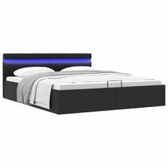 vidaXL Πλαίσιο Κρεβατιού Αποθ. Χώρο/LED Μαύρο 160x200 εκ. Δερματίνη