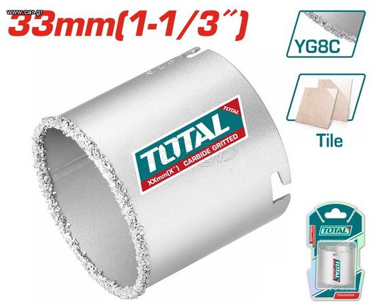 Ποτηροτράπανα Καρβιδίου TOTAL Για Πλακάκια - Τούβλα - Γύψο 33mm ( TAC440331 )