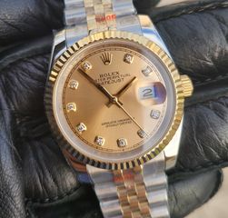 rolex replica γυναικειo datejust jubilee χρυσή πλάκα με ζιργκόν 36μμ