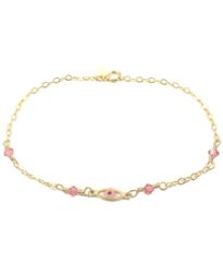 Παιδικό Βραχιόλι Χρυσό Κ9 με Ματάκι και Κόκκινα Quartz – 18cm 1010E