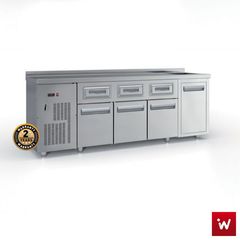 INOXWEB 24--Ψυγείο Πόστο Καφέ 3 πόρτες ψυγείο + 3 συρτάρια του καφε + αμπάρι 225Χ60Χ87/92 εκ ID-PSCAF225603P.AB