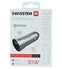 SWISSTEN CL ADAPTER QUICK CHARGE 3.0 + USB 2,4A 30W METAL SILVER