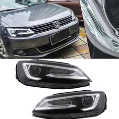 ΦΑΝΑΡΙΑ ΕΜΠΡΟΣ Headlights LED DRL Dual Beam Lens VW Jetta Mk6 VI (2011-2017) RHD Bi-Xenon Design with Dynamic Turn Signals Black Housing