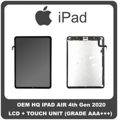OEM Apple iPad Air 4th Air4 Gen 2020 10.9'' ( A2324, A2072 (Global), A2325 (China) ,A2316 ) Lcd Display Screen Οθόνη + Μηχανισμός Aφής DIgitizer Touch Unit Black