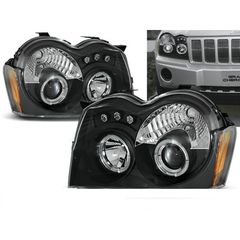 Μπροστινά Φανάρια Set Για Chrysler Jeep Grand Cherokee 05-08 Angel Eyes & Led Μαύρα HB4/H1 Sonar