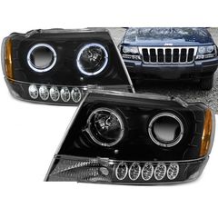 Μπροστινά Φανάρια Μαύρα Angel Eyes Για Chrysler Jeep Grand Cherokee