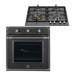 Bertazzoni Σετ 38 F60 5 HER G K NE + P60 4L HER NE Φούρνος Αερίου 57lt + Εστίες Αερίου Επισμαλτωμένη Μαύρη Ματ 4 Καυστήρων με Μπρούτζινους Διασπορείς 8,50kW