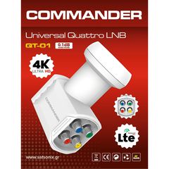 LNB (μάτι) Quattro τετραπλό COMMANDER QT-01 για πολυδιακόπτη (Multiswitch) με φίλτρο LTE & χαμηλό θόρυβο 0.1dB