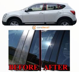 Nissan Qashqai J10 Pillar Διακοσμητικά για Κολόνες Παραθύρων Μαύρο Γυαλιστερό