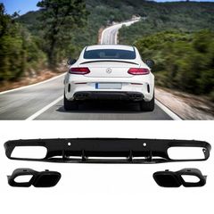 Diffuser Πίσω Προφυλακτήρα Για Mercedes-Benz C-Class C205 Coupe 14-21 Amg 63 Look Με Μαύρες Μπούκες