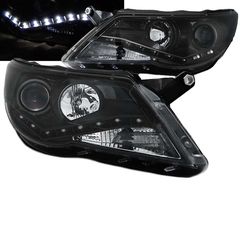 Μπροστινά Φανάρια Set Για Vw Tiguan mk1 07-11 DRL Μαύρα H7/H1 Με Μοτέρ Sonar