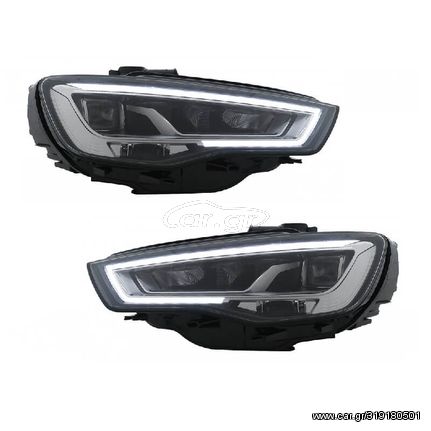 Μπροστινά Φανάρια Set Για Audi A3 8V 12-16 DRL Full Led & Led Signal Μαύρα  Με Μοτέρ Carner