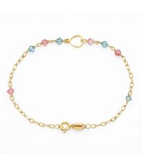 Παιδικό Βραχιόλι από Χρυσό Κ9 με Καρδιά & Χρωματιστά Quartz Ιδανικό Δώρο για Βάπτιση ή Γέννηση 1012H