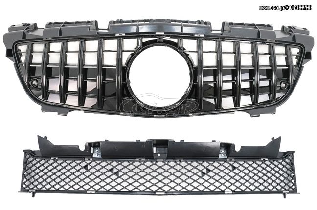 Front Grille with Lower Grille Mesh suitable for Mercedes SLK-Class R172 (2011-2015) GT-R Panamericana Design Black