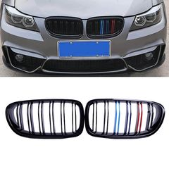 Καρδιές Μάσκας Για Bmw 3 E90 /E91 08-11 M4 Look Με Διπλή Γρίλια Tri-color / Μαύρο Γυαλιστερό 2 Τεμάχια