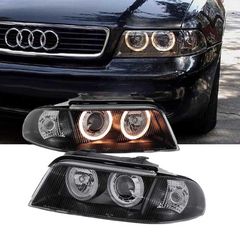 Μπροστινά Φανάρια Set Για Audi A4 B5 99-00 Angel Eyes Μαύρα H7/H7 Depo