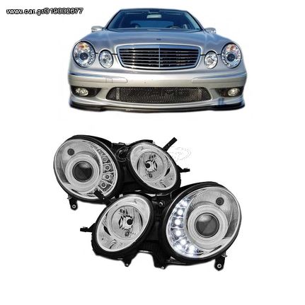 Μπροστινά Φανάρια Set Για Mercedes-Benz E-Class W211 02-06 DRL H7/H7 Chrome Με Μοτέρ Sonar