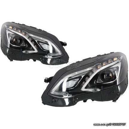 Μπροστινά Φανάρια Set Για Mercedes-Benz E-Class W212 09-13 Halogen Upgrade Σε Facelift Look Μαύρα Full Led DRL Με Μοτέρ Carner