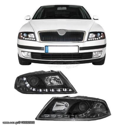 Μπροστινά Φανάρια Set Για Skoda Octavia 1Z 04-08 DRL Μαύρα H7/H1 Sonar