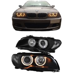 Μπροστινά Φανάρια Set Για Bmw 3 E46 Coupe/Cabrio 03-06 Angel Eyes Μαύρα H7/H7 Με Μοτέρ Depo