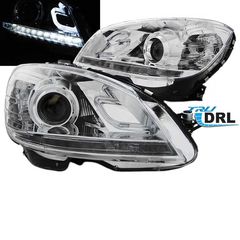 Μπροστινά Φανάρια Set Για Mercedes-Benz C-Class W204 07-10 TRU DRL Χρωμίου H7 Με Μοτέρ Eagle Eyes