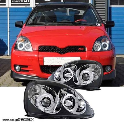 Μπροστινά Φανάρια Set Για Toyota Yaris 99-03 Angel Eyes Μαύρα H1/H1 Manual Sonar