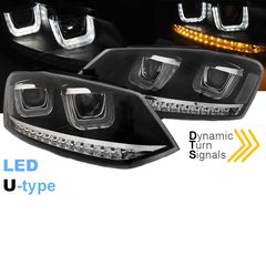 Μπροστινά Φανάρια Set Για Vw Polo 6R / 6C DRL U-Type & Dynamic Φλας Black H7/H7 Με Μοτέρ Eagle Eyes