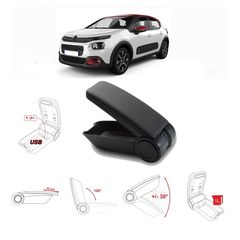 Κονσόλα Χειροφρένου Τεμπέλης Armster OE1 Με Usb Για Citroen C3 2017+ Χωρίς Εργοστασιακό Τεμπέλη Μαύρο Χρώμα