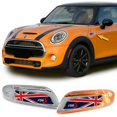 Πλαϊνά Φλας Φτερού Για Mini Cooper F56 13+ Union Jack Flag Blue Led White 2 Τεμάχια