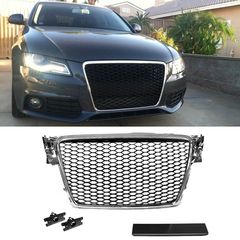 Μάσκα Για Audi A4 B8 08-11 RS4 Look Κυψελωτή Χρώμιο/Μαύρο 1 Τεμάχιο