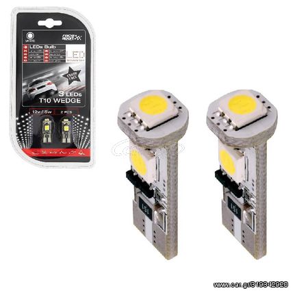 Λάμπες Led T10 12volt 3 Smd Led Canbus Λευκό Φως RaceSport LIT0505 2 Τεμάχια