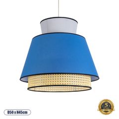Φωτιστικό κρεμαστό SAIGE Boho 1xE27 IP20 με διάσταση Φ50xΥ45cm μπεζ μπαμπού πλέγμα με μπλε& γκρι υφασμάτινο καπέλο