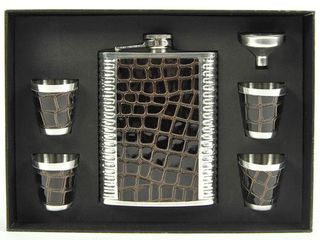 Hip Flask Set Φλασκί Ποτού με 4 Σφηνοπότηρα Chrome Croc (F018) - 240ml