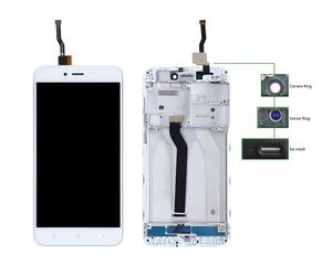 LCD για Xiaomi Redmi 5A, Camera-Sensor ring, ear mesh, με frame, White