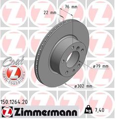 ΔΙΣΚΟΠΛΑΚΕΣ ZIMMERMANN Z-1264 | BMW E32, E34 (525, 530, 730) '85->'96 | OE: 34111157503