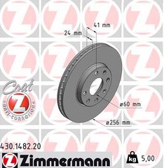 ΔΙΣΚΟΠΛΑΚΕΣ ZIMMERMANN Z-1482 | OPEL ASTRA G '98->'09 | ΔΙΑΜ: 256mm | OE: 90497879