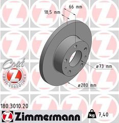 ΔΙΣΚΟΠΛΑΚΕΣ ZIMMERMANN Z-3010 | FIAT DUCATO, PSA JUMPER, BOXER '94->'02 | ΔΙΑΜ: 280mm | OE: 4246.J8