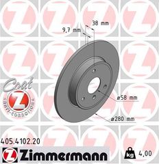 ΔΙΣΚΟΠΛΑΚΕΣ ZIMMERMANN Z-4102 | SMART FORTWO (451) '07-> | ΔΙΑΜ: 280mm | OE: 4514210112