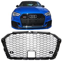 Μάσκα Για Audi A3 8V 16-20 RS3 Look Κυψελωτή Γυαλιστερό Μαύρο 1 Τεμάχιο