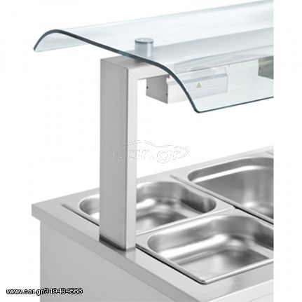 Μπαιν μαρί Inox επιδαπέδιο 1105x700x1325 (3GN 1/1) χωρίς βιτρίνα με αντιπτερνιστικό καπάκι διπλό SNEEZE GUARD και θερμαινόμενο ερμάριο Inomak MQV711