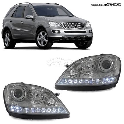 Μπροστινά Φανάρια Set Για Mercedes-Benz ML-Class W164 05-08 DRL Χρώμιο H7 Με Μοτέρ Depo