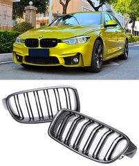 Καρδιές Μάσκας Για Bmw Σειρα 3 F30 / F31 / F34 / F35 / F80 2011-2018 M4 Look Με Διπλή Γρίλια Carbon 2 Τεμάχια